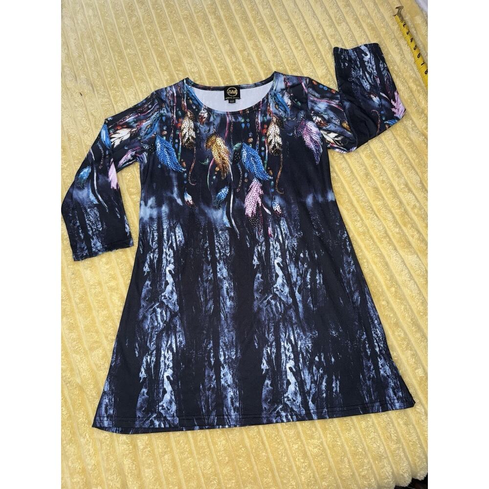 Womens Blue Feather Embellished Ameri Mode Tunic … - image 1